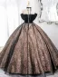 Vintage / Retro Black Glitter Prom Dresses 2024 Ball Gown Off-The-Shoulder Sleeveless Backless Floor-Length / Long Prom Formal Dresses