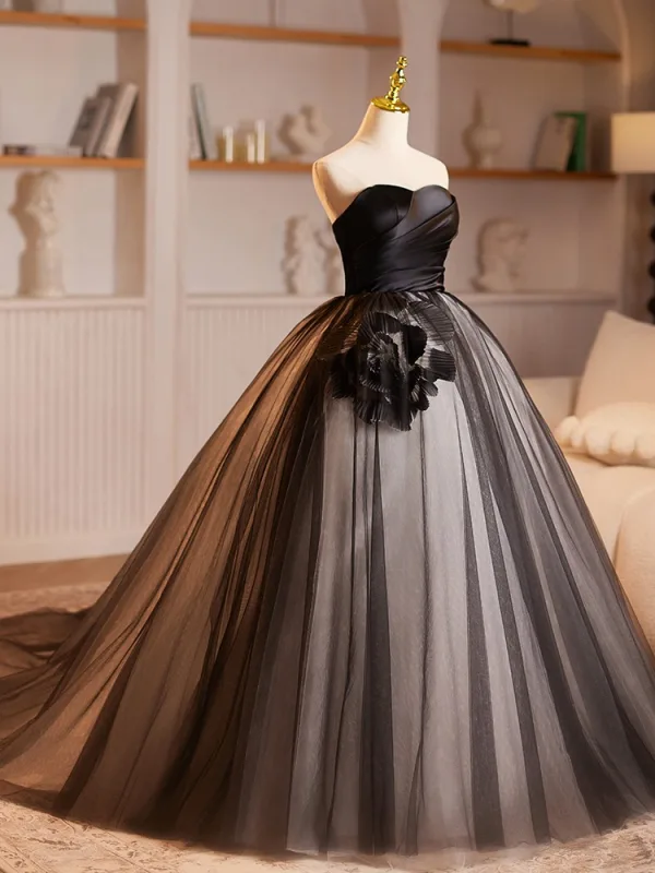 Audrey Hepburn-Stil Schwarz Applikationen Ballkleider Ballkleid 2024 Bandeau Ärmellos Rückenfreies Lange Ball Festliche Kleider