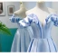 Elegante Himmelblau Ballkleider 2021 A Linie Gekreuzte Träger Rüschen Einfarbig Satin Off Shoulder Lange Tanzen Festliche Kleider