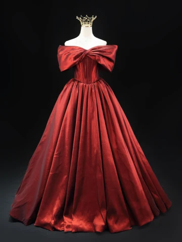 Élégant Bordeaux Robe De Bal 2024 Robe Boule De L Épaule Manches Courtes Dos Nu Longue Promo Robe De Ceremonie