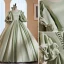 Elegant Sage Green Satin Prom Dresses 2023 Ball Gown Scoop Neck Puffy Short Sleeve Pearl Bow Backless Floor-Length / Long Prom Formal Dresses