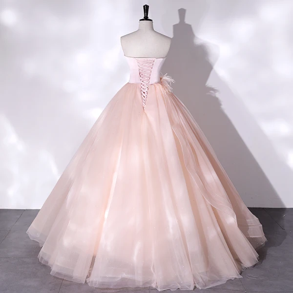 Chic / Beautiful Candy Pink Tassel Prom Dresses 2022 Ball Gown Strapless Sleeveless Backless Floor-Length / Long Formal Dresses
