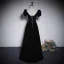 Elegant Black Velvet Prom Dresses 2023 A-Line / Princess Pearl Square Neckline Short Sleeve Backless Floor-Length / Long Prom Formal Dresses