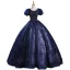 Vintage / Retro Navy Blue Beading Sequins Prom Dresses 2023 Ball Gown Scoop Neck Puffy Short Sleeve Backless Floor-Length / Long Prom Formal Dresses