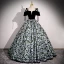 Chic / Beautiful Black Floral Prom Dresses 2023 Ball Gown Spaghetti Straps Rhinestone Short Sleeve Backless Floor-Length / Long Prom Formal Dresses