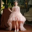 Lovely Blushing Pink Cascading Ruffles Birthday Flower Girl Dresses 2022 Ball Gown High Neck Beading Sequins Short Sleeve Court Train Flower Girl Dresses