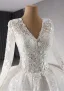 Elegant High-end White Lace Flower Wedding Dresses 2024 Ball Gown V-Neck Long Sleeve Chapel Train Wedding