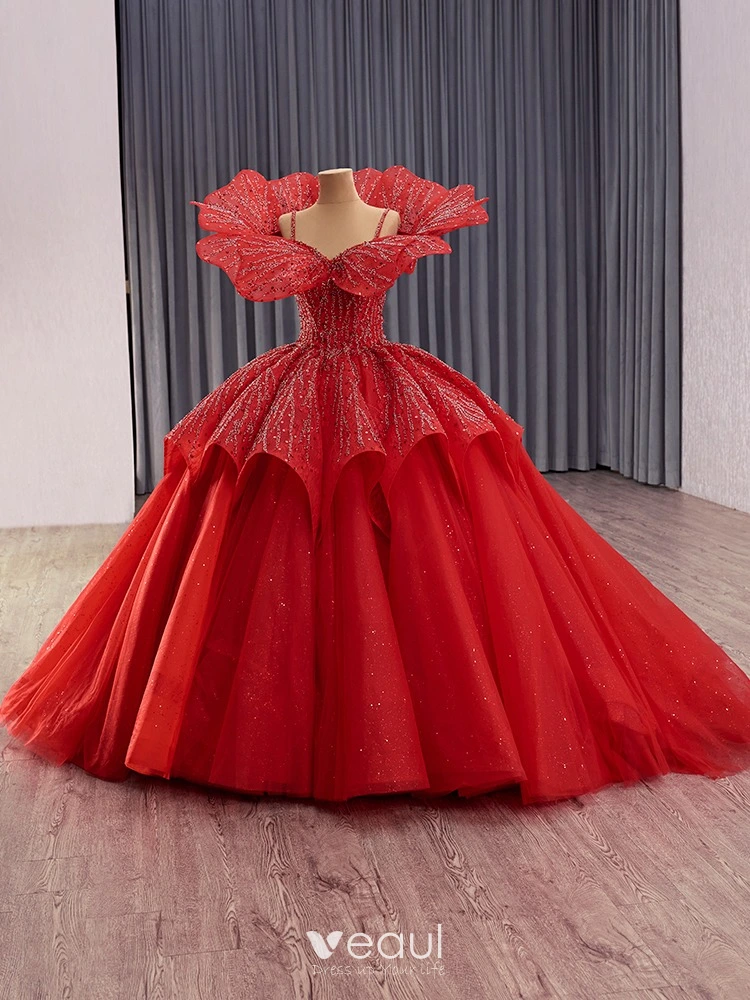 red glitter wedding dress SANDRA / Red Wedding Dress with Sweetheart Neckline main image 0