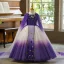 Vintage Violett Perle Pailletten Geburtstag Mit Umhang Blumenmädchenkleider 2025 Ballkleid Rundhalsausschnitt Kurze Ärmel Rückenfreies Lange