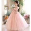 Chic / Beautiful Blushing Pink Appliques Birthday Flower Girl Dresses 2024 Ball Gown Square Neckline Sleeveless Floor-Length / Long