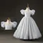 Chic / Beautiful Grey Pearl Rhinestone Prom Flower Girl Dresses 2022 Ball Gown High Neck Puffy Short Sleeve Backless Floor-Length / Long Flower Girl Dresses