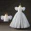 Elegant White Pearl Rhinestone Birthday Flower Girl Dresses 2022 Ball Gown High Neck Puffy Short Sleeve Backless Floor-Length / Long Flower Girl Dresses