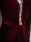 Vintage / Retro Burgundy Beading Velvet Evening Dresses 2024 Trumpet / Mermaid V-Neck Long Sleeve Backless Floor-Length / Long Evening Party Formal Dresses