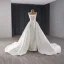 Haut de Gamme Blanche Paillettes Fleur Satin Robe De Mariée 2024 Trompette / Sirène Encolure Carrée Sans Manches Dos Nu Chapel Train Mariage