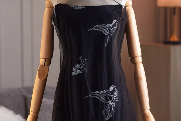 Sexy Black Sequins Evening Party Floor-Length / Long Cheongsam 2026 Trumpet / Mermaid Strapless Sleeveless Backless