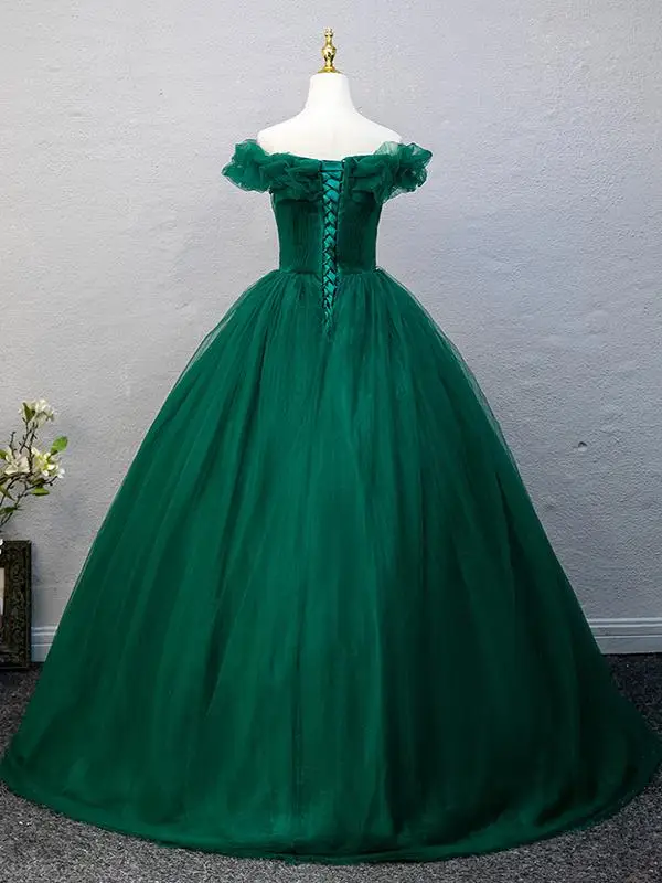 Vintage Dunkelgrün Strass Ballkleider 2025 A Linie Off Shoulder Ärmellos Rückenfreies Lange Ball Festliche Kleider