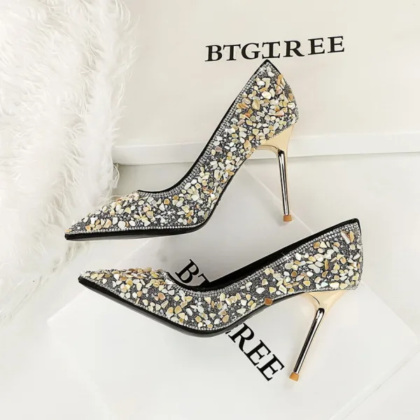 Charmant Rougissant Rose Faux Diamant Paillettes Soirée Escarpins 2026 9 cm Talons Aiguilles À Bout Pointu Escarpins Talons Hauts