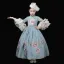 Vintage / Retro Medieval Pool Blue Flower Girl Dresses 2024 Printing Floral Floor-Length / Long 3/4 Sleeve High Neck Cosplay Wedding Prom A-Line / Princess Ball Gown Wedding Party Dresses