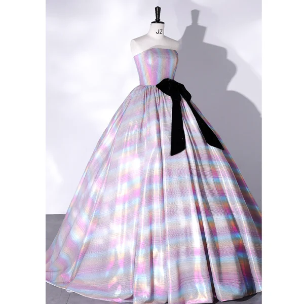 Fashion Multi-Colors Satin Prom Dresses 2022 Ball Gown Strapless Bow Sleeveless Backless Floor-Length / Long Formal Dresses