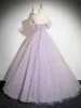 Bling Bling Lavender Glitter Appliques Prom Dresses 2024 Ball Gown Strapless Sleeveless Backless Floor-Length / Long Prom Formal Dresses