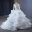 Luxury / Gorgeous Charming White Beading Sequins Cascading Ruffles Wedding Dresses 2023 Ball Gown Scoop Neck Long Sleeve Backless Chapel Train Wedding