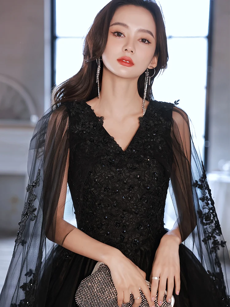 blue dress for baby girl Women's Gothic Doll Collar Lace-up Velvet Prom Dress Black – Punk Design main image 0