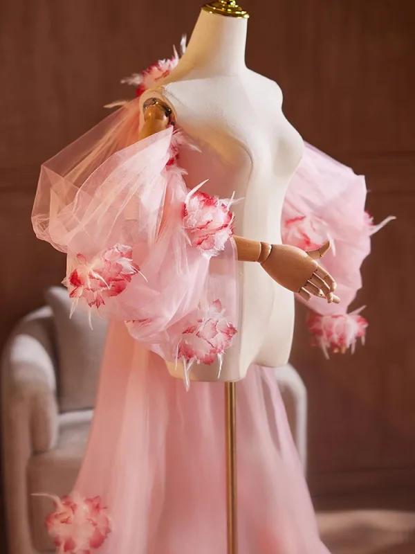 Chic / Belle Rougissant Rose Fait main Appliques Manches Courtes Promo châle 2025