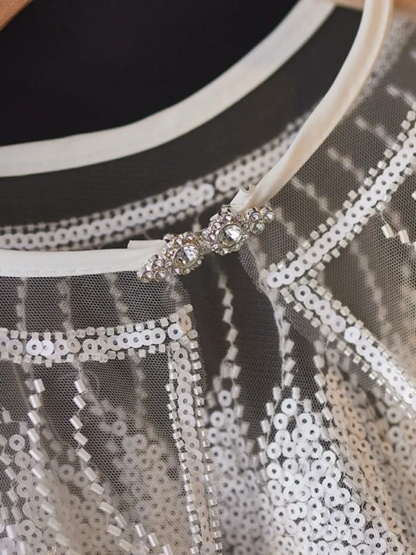 Élégant Blanche Fait main Perlage Paillettes châle 2025