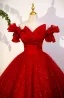 Élégant Rouge Perlage Paillettes Noeud Robe De Bal 2023 Robe Boule De l'épaule Manches Courtes Dos Nu Longue Promo Robe De Ceremonie