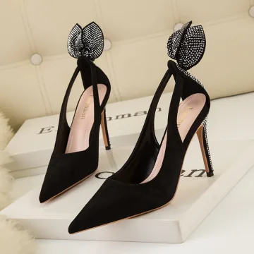 Moda Czarne Rhinestone Wieczorowe Zamszowe Buty Damskie Wysokie Obcasy 2022 10 Cm Szpilki Szpiczaste Buty Damskie