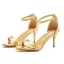 Sexy Gold Abend Sandalen Damen 2023 Knöchelriemen 7 cm Stilettos Peeptoes Sandaletten Hochhackige