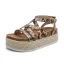 Schlicht Gelb Strassenmode Strand Flechten Sandalen Damen 2022 6 cm Keilabsatz Peeptoes Sandaletten