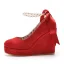 Roman Red Pearl Ankle Strap Bow Prom Womens Shoes 2025 10 cm Wedges Round Toe Womens Shoes