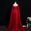 Chic / Belle Bordeaux Perlage Paillettes Robe De Bal 2025 Princesse Encolure Dégagée Manches Longues Longue Robe De Ceremonie