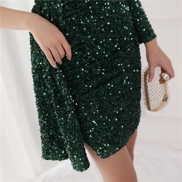Sexy Weiß Pailletten Partykleider 2022 One-Shoulder Lange Ärmel Rückenfreies Lange Cocktail Abend Festliche Kleider