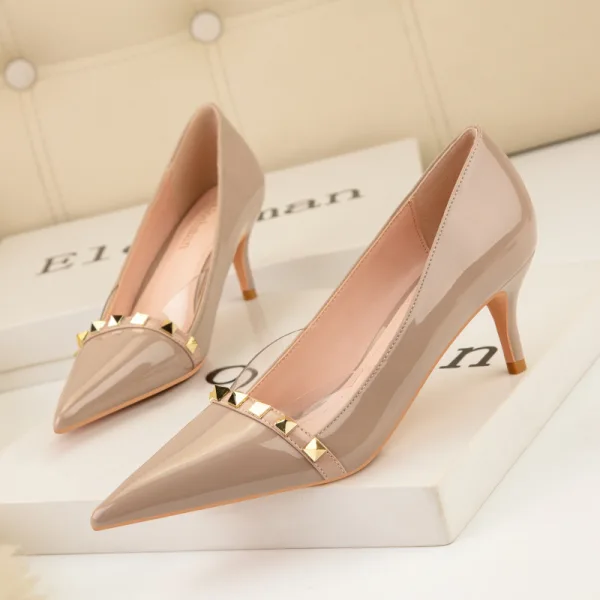 Sexy Black Patent Leather Evening Party Pumps 2022 Rivet 6 cm Stiletto Heels Pointed Toe Pumps High Heels