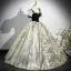 Chic Noire Faux Diamant Noeud Robe De Bal 2025 Robe Boule Encolure Carrée Gonflée Manches Courtes Dos Nu Longue Promo Robe De Ceremonie