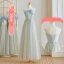 Modest / Simple Grey Bridesmaid Dresses 2023 A-Line / Princess Spaghetti Straps Bow Short Sleeve Backless Floor-Length / Long Bridesmaid Dresses