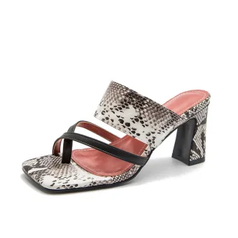 Romain Blanche Motif Peau De Serpent Sandales Femme 2022 Vêtement De Rue 8 Cm Talons Épais Peep Toes Bout Ouvert Sandales Talons Hauts