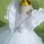 Chic / Beautiful White Birthday Beading Pearl Flower Girl Dresses 2022 Ball Gown Cascading Ruffles Scoop Neck Ruffle Short Sleeve Backless Floor-Length / Long Flower Girl Dresses