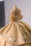 Luxury / Gorgeous Sparkly Gold Glitter Sequins Pearl Lace Flower Prom Dresses 2024 Ball Gown Off-The-Shoulder Short Sleeve Backless Chapel Train