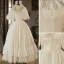 Vintage / Retro Elegant Ivory Satin Wedding Dresses 2023 Ball Gown Pearl Scoop Neck Puffy Short Sleeve Backless Floor-Length / Long Wedding