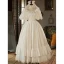 Vintage / Retro Elegant Ivory Satin Wedding Dresses 2023 Ball Gown Pearl Scoop Neck Puffy Short Sleeve Backless Floor-Length / Long Wedding