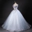 Chic / Beautiful Sky Blue Beading Sequins Appliques Prom Dresses 2023 Ball Gown Off-The-Shoulder Sleeveless Backless Floor-Length / Long Formal Dresses