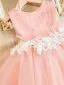 Elegant Blushing Pink Pearl Lace Flower Short Birthday Flower Girl Dresses 2024 Ball Gown Scoop Neck Sleeveless Backless Bow Tulle