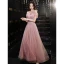 Charmant Rougissant Rose Perlage Étoile Paillettes Robe De Soirée 2023 Princesse De l'épaule Manches Courtes Dos Nu Longue Soirée Robe De Ceremonie