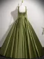 Fashion Sage Green Satin Prom Dresses 2025 Ball Gown Strapless Sleeveless Backless Floor-Length / Long Formal Dresses