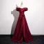 Minimalist Burgundy Satin Prom Dresses 2025 A-Line / Princess Off-The-Shoulder Short Sleeve Backless Floor-Length / Long Prom Formal Dresses