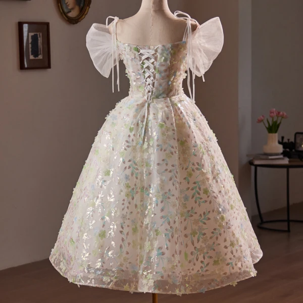 Flower Fairy Multi-Colors Sequins Appliques Short White Homecoming Graduation Dresses 2024 A-Line / Princess Scoop Neck Short Sleeve Backless Formal Dresses