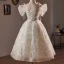 Flower Fairy Multi-Colors Sequins Appliques Short White Homecoming Graduation Dresses 2024 A-Line / Princess Scoop Neck Short Sleeve Backless Formal Dresses